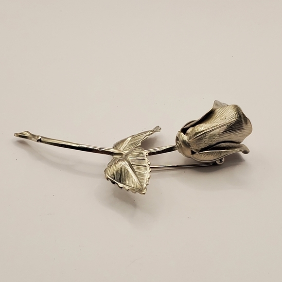 VINTAGE GIOVANNI MATTE SILVER LARGE ROSE BROOCH PIN FLOWER JEWELRY COLLECTIBLE - Picture 4 of 12